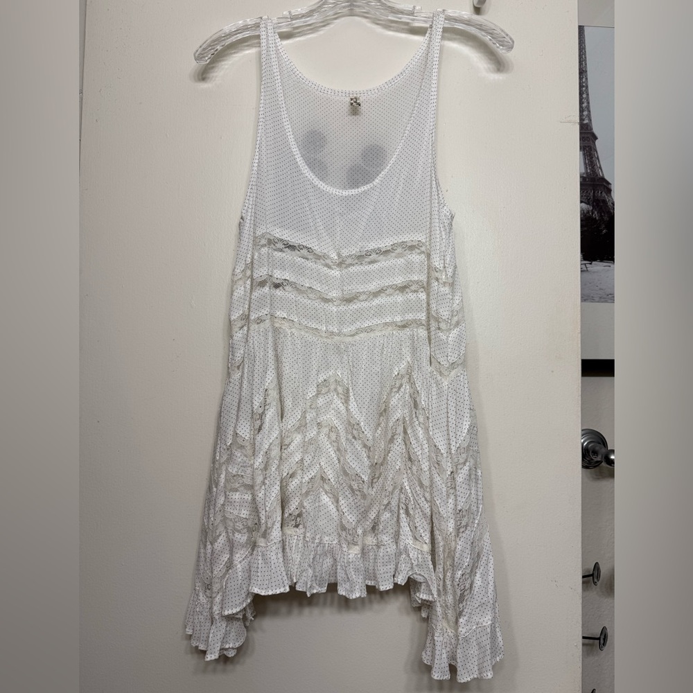 Free People White Swiss Dot Lace Asymmetrical Ruffle Slip Dress XS